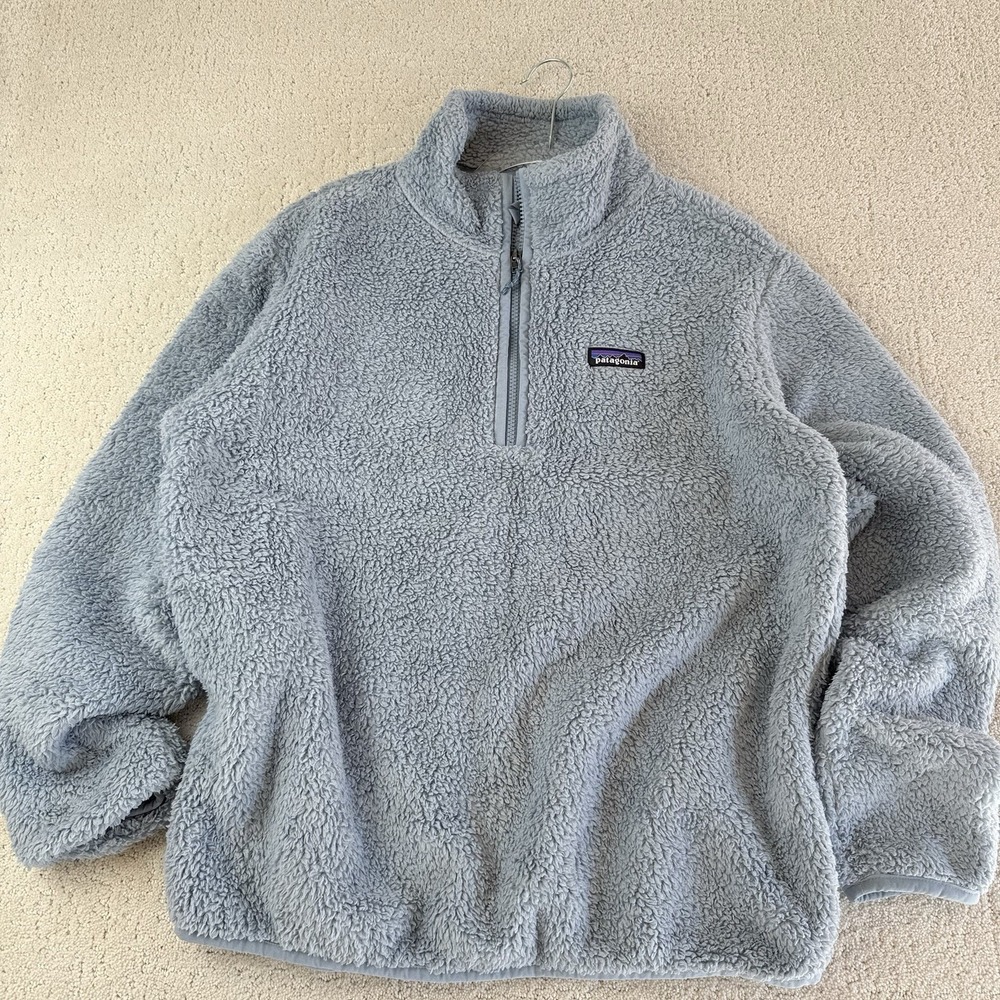 Patagonia Los Gatos‎ 1/4 Zip Womens L Light Plume Grey/Blue Fuzzy Cozy  $109